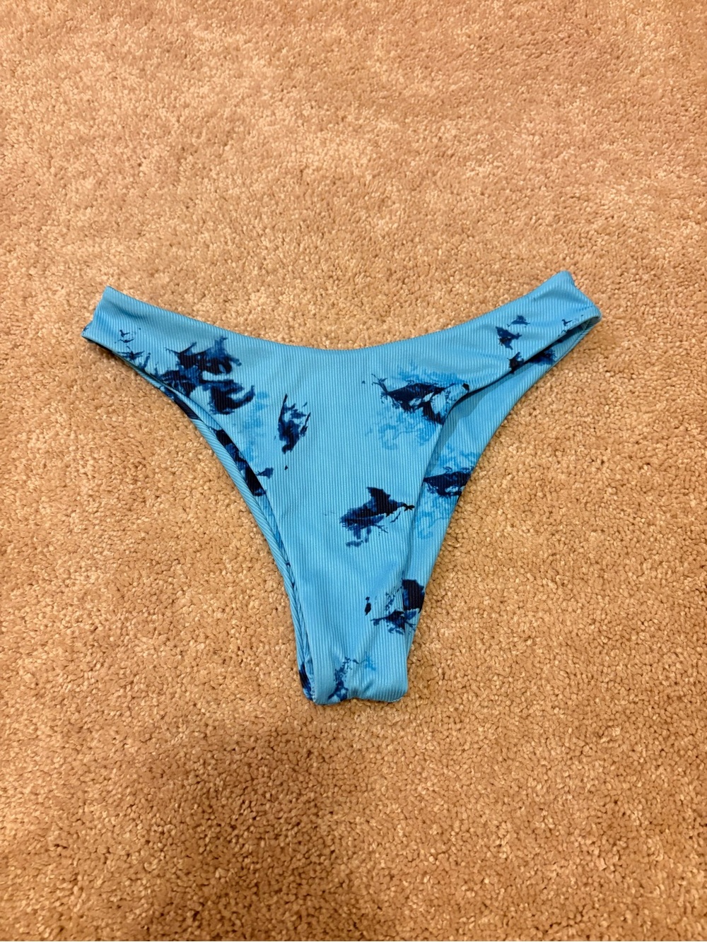SHEIN Light Blue Bikini Bottom with Navy Floral Print